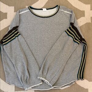 Natural Life knit trim crochet sweatshirt L/XL gray